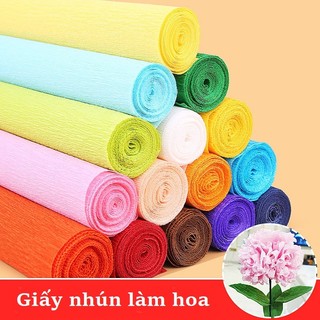 Giấy nhún nhiều màu làm hoa giấy 50cm x dài 250cm, giấy nhăn gói quà lưu niệm, DIY