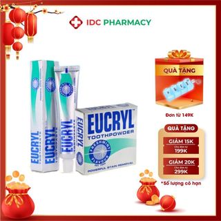 Kem đánh răng Eucryl 62g và Bột tẩy trắng răng Eucryl 50g giúp sạch miệng trắng răng