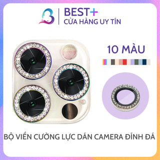 Bộ Viền Cường Lực Dán Mắt Camera Lens Đính Đá Bảo Vệ IP 11 12 13 14 15 Pro Max Plus Mini BESTPLUS