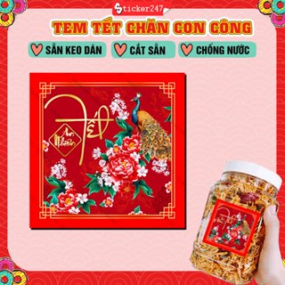  Tem Tết An Nhiên Họa Tiết Chăn Con Công 🌈Freeship Tem Nhãn Tết Con Công Hoa Đỏ - Dùng Dán Hộp Bánh Giỏ Quà Tết 