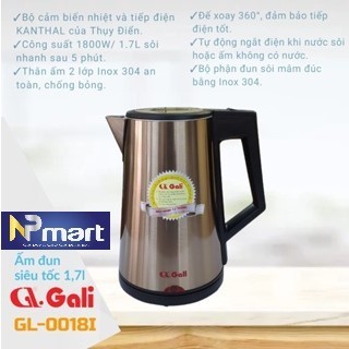 Ấm dun siêu tốc gali gl-0018i 1800w 1.7l bảo hành 12 tháng