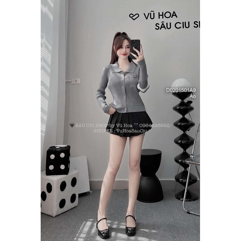 Áo len cổ bẻ tay dài phối sọc, áo len nữ tay dài VIENS STORE