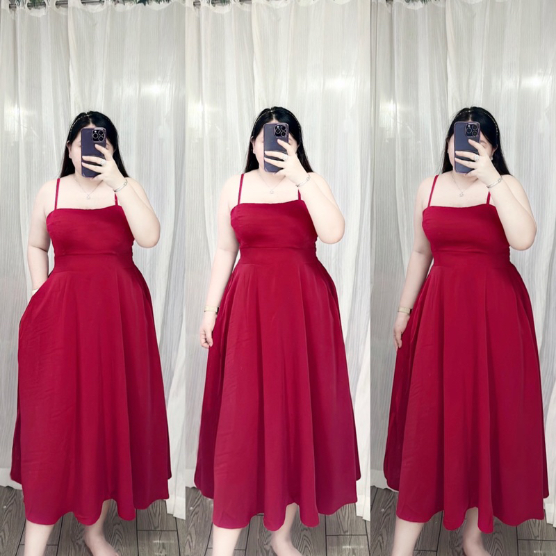 [Bigsize 60-90kg] Đầm 2 dây xẻ túi lụa mango