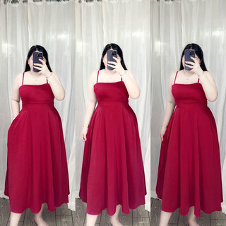 [Bigsize 60-90kg] Đầm 2 dây xẻ túi lụa mango