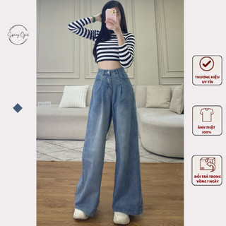 (Ảnh thật) Quần jean nữ ống rộng SPRING Quanjeanxuong7224/P1K7