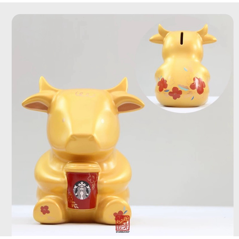 ống heo tiet kiệm hình Trâu Vàng starbucks chinh hãng