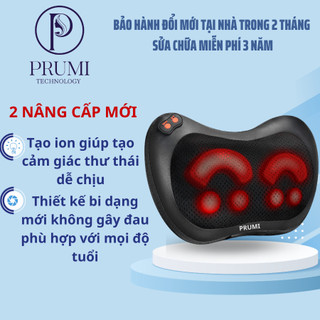 Gối massage cổ vai gáy PRUMI có ion- , gối massage hồng ngoại cao cấp hỗ trợ mát xa toàn thân