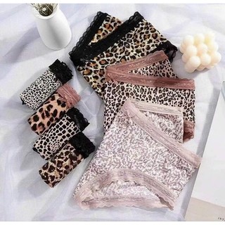 Set 5 quần lót nữ da beo, set 5 quần lót chất thun lạnh họa tiết co dãn mềm mịn thoáng mát size 38-50kg