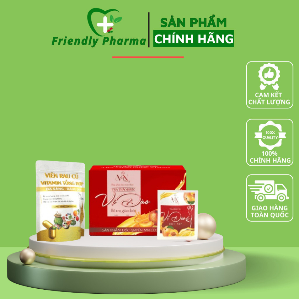 Trà Giảm Cân Vị Đào Thơm Dễ Uống tặng kèm gói detox rau củ - giảm cân an toàn Đông Anh [ 1 Hộp 15 gói ]