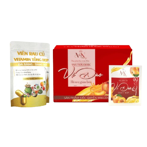 Trà Giảm Cân Vị Đào Thơm Dễ Uống tặng kèm gói detox rau củ - giảm cân an toàn Đông Anh [ 1 Hộp 15 gói ]