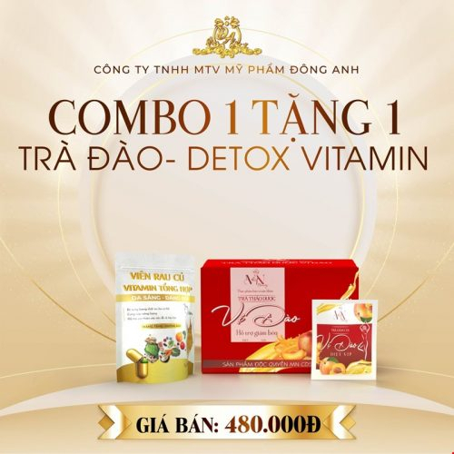 Trà Giảm Cân Vị Đào Thơm Dễ Uống tặng kèm gói detox rau củ - giảm cân an toàn Đông Anh [ 1 Hộp 15 gói ]