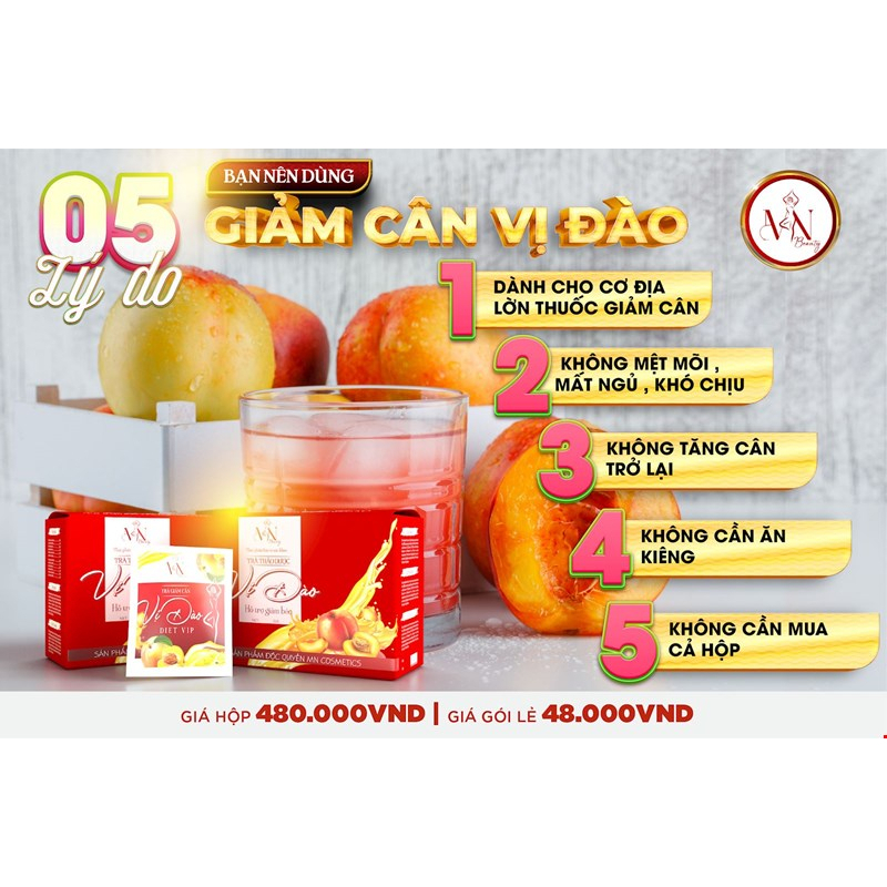 Trà Giảm Cân Vị Đào Thơm Dễ Uống tặng kèm gói detox rau củ - giảm cân an toàn Đông Anh [ 1 Hộp 15 gói ]