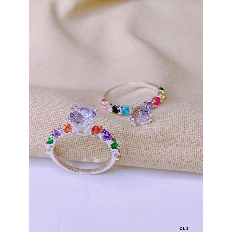 Nhẫn bạc đá sắc màu