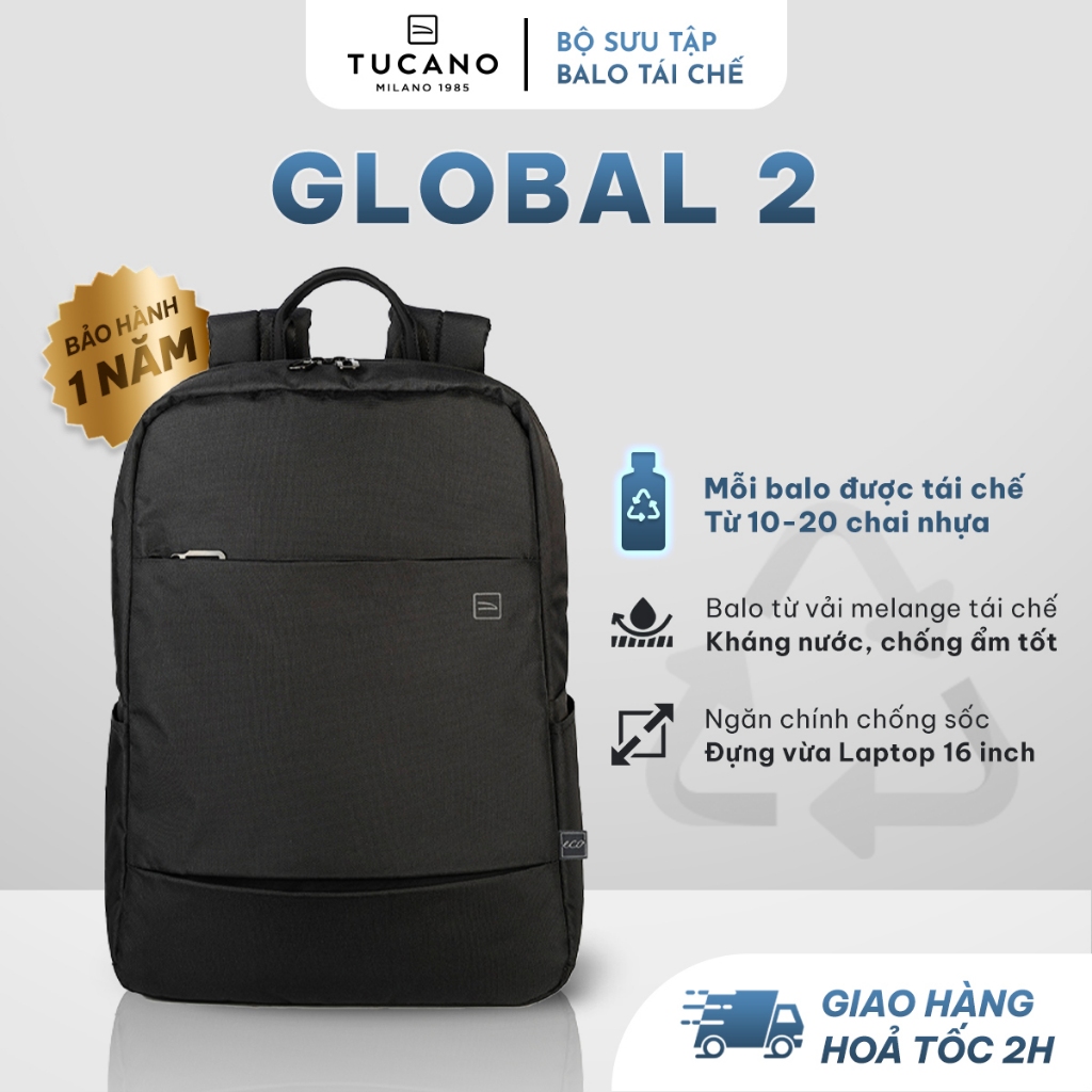 Balo TUCANO Global 2 Black chống nước chống sốc bảo vệ thiết bị