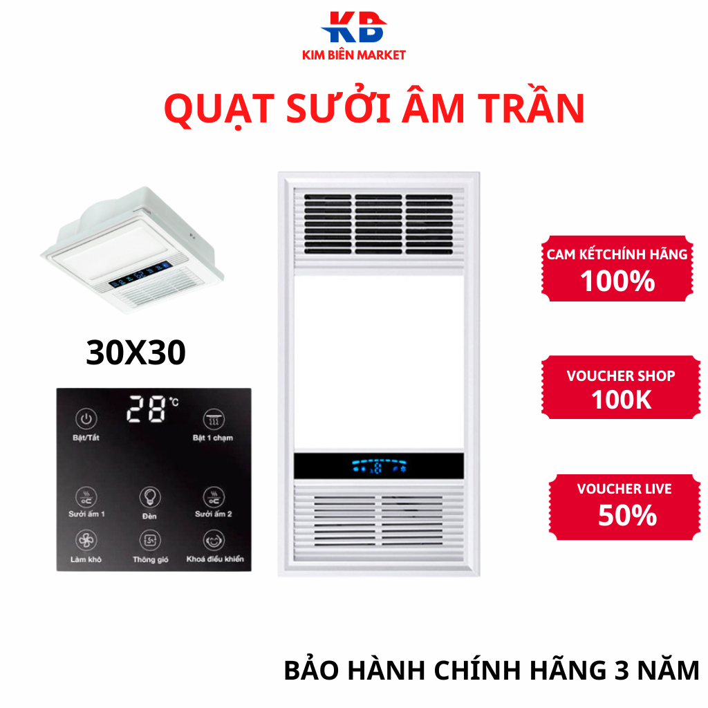 Quạt sưởi âm trần phòng tắm KAW-TLC tích hợp đèn LED đa chức năng Sưởi ấm, Thông gió, Quạt mát, Hút ẩm, Chiếu sáng