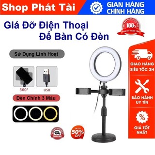 Giá Đỡ 2 Điện Thoại Livestream Có Đèn Led, Kẹp Điện Thoại Để Bàn Quay Video Tiktok Có Đèn Led 3 Màu - Có Video, Ảnh Thật