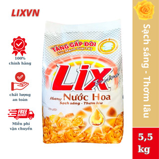 Bột giặt Lix Extra 5,5kg/túi hương nước hoa EH554 tăng gấp đôi sức mạnh giặt tẩy, quần áo sạch thơm lâu -LIXVN