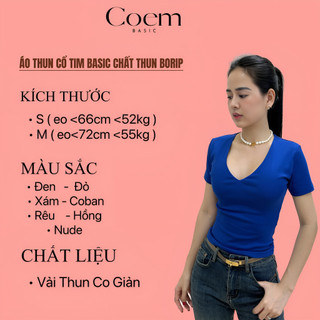 Áo Thun Basic Cổ Tim Chất Thun Borip Co Giản - 7 màu