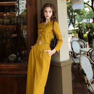Set áo quần nâu NGADO, Set áo quần thiết kế, Áo kiểu nữ kèm quần dài