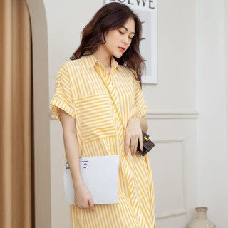 Đầm sơ mi sọc vàng NGADO, Đầm công sở, đầm thiết kế, váy thiết kế