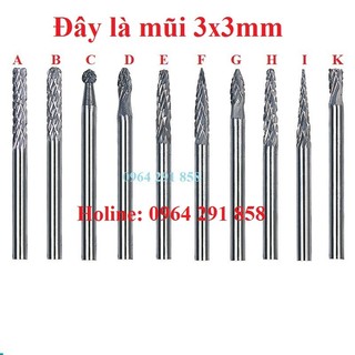 Mũi mài khắc hợp kim trục 3mm 3X3MM , 3X4MM