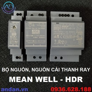 Bộ nguồn MeanWell, Nguồn cài thanh ray 24VDC HDR-15-24 HDR-30-24 HDR-60-24, 24V 0.5A 1.5A 2.5A