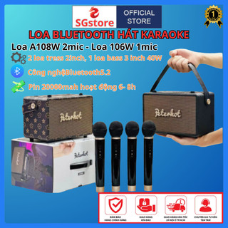 Loa Bluetooth Peterhot A108W, Công suất 56W, Loa karaoke không dây kèm 2 mic hát cực hay , Bass cực mạnh