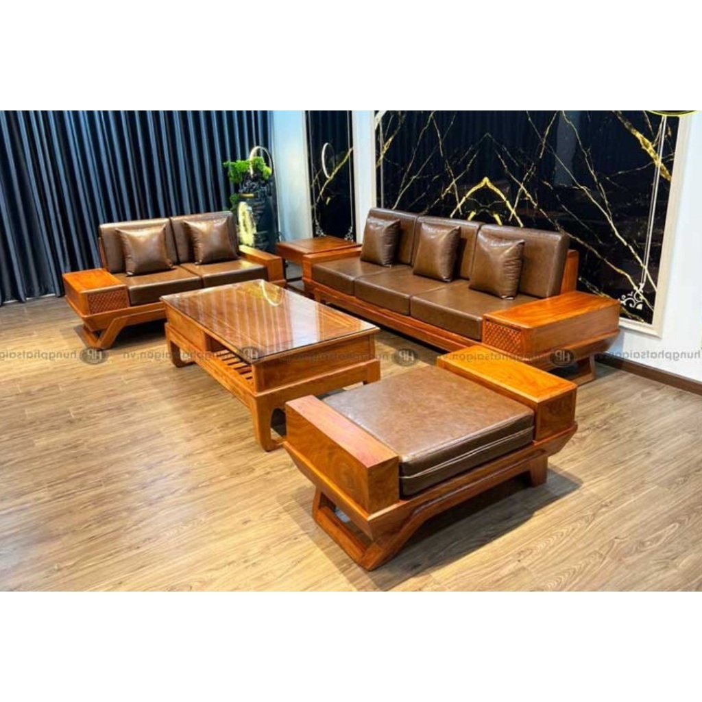 Bộ bàn ghế phòng khách sofa gỗ hương 2 văng chân thuyền giá xưởng