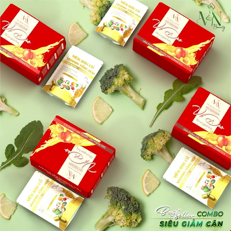 Trà Giảm Cân Vị Đào Thơm Dễ Uống tặng kèm gói detox rau củ - giảm cân an toàn Đông Anh [ 1 Hộp 15 gói ]