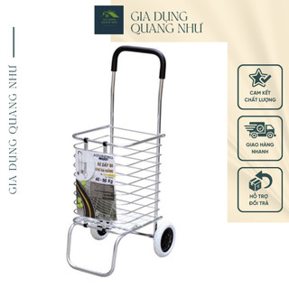 Xe đẩy kéo hàng hoá đi chợ đi siêu thị 2 bánh đa năng chất liệu inox tay cầm tiện lợi