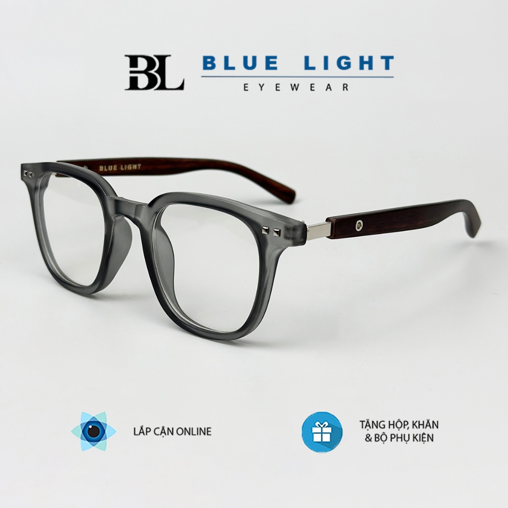  Gọng Kính Cận Kính Giả Cận Nam Nữ Gọng Nhựa Mắt Vuông Bo Tròn Càng Vân Gỗ Đen Nhám Xám Trong Chống Ánh Sáng Xanh 