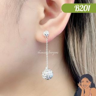 B201 Bông tai tòn ten trái châu móc máy Bạc thật Thiên Cát s950