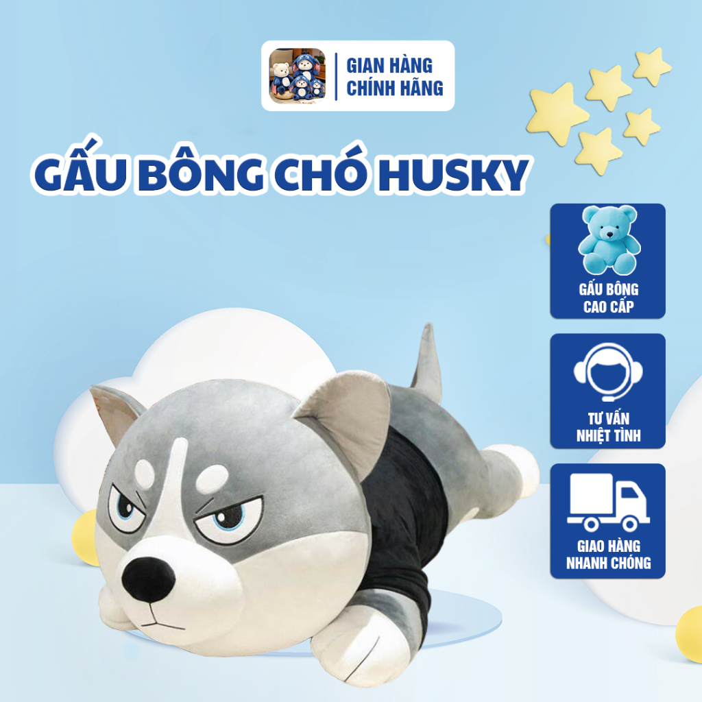 Gấu Bông Chó Husky Gấu Bông 5 Sao - Gấu Bông Chó Ngáo Siêu To Khổng Lồ, Dễ Thương, Mềm Mịn, Cao Cấp