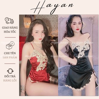 Ht130 váy ngủ sexy viền hoa nổi xẻ đùi tặng chíp, đầm ngủ lụa tôn dáng gợi cảm ht130