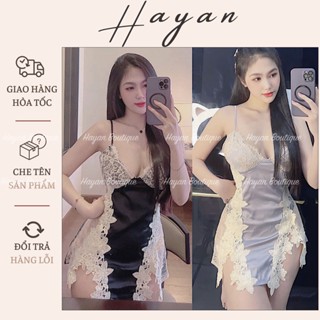 HT93 Váy ngủ sexy lụa xẻ đùi tôn dáng kèm ĐỆM LÓT, đầm ngủ lụa phối ren hoa nổi sang chảnh HT93
