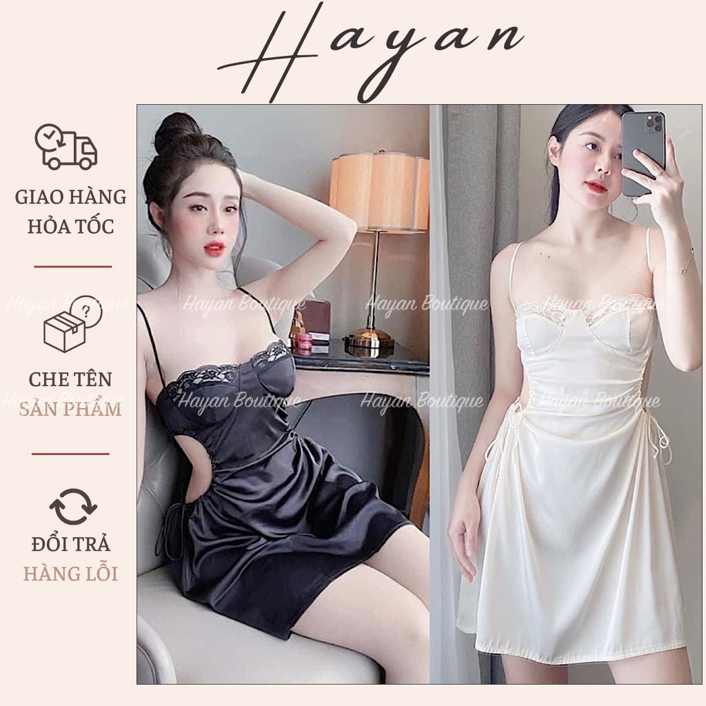Ht27 Váy Ngủ Sexy Cúp Ngực Triết Eo Sang Chảnh, Đầm Ngủ Lụa Viền Ren Gợi Cảm Ht27