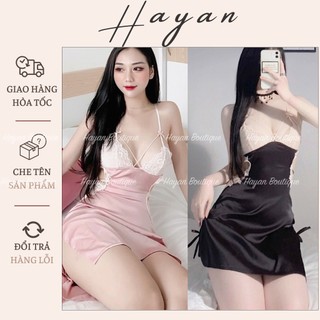 Ht16 váy ngủ sexy lụa phối ren triết eo tặng chíp, đầm ngủ lụa gợi cảm, đồ ngủ 2 dây quyến rũ ht16