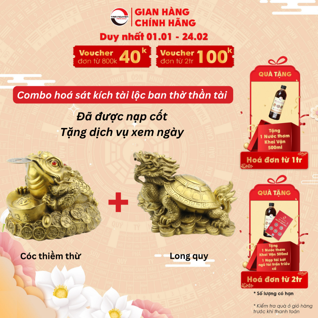 Combo kích tài lộc, chiêu tài ban thờ thần tài - Phong thủy Tam Nguyên - Cóc thiềm thừ, Long quy