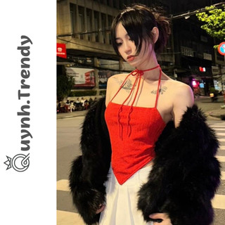 Áo ống vạt nhọn kiểu yếm ôm body phối dây cột, áo croptop nữ kiểu yếm quynh trendy a22