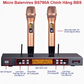 Bộ 2 mic baiervires bs-790a, micro không dây, hát karaoke, cam kết chính hãng bbs, cao cấp - nhập khẩu