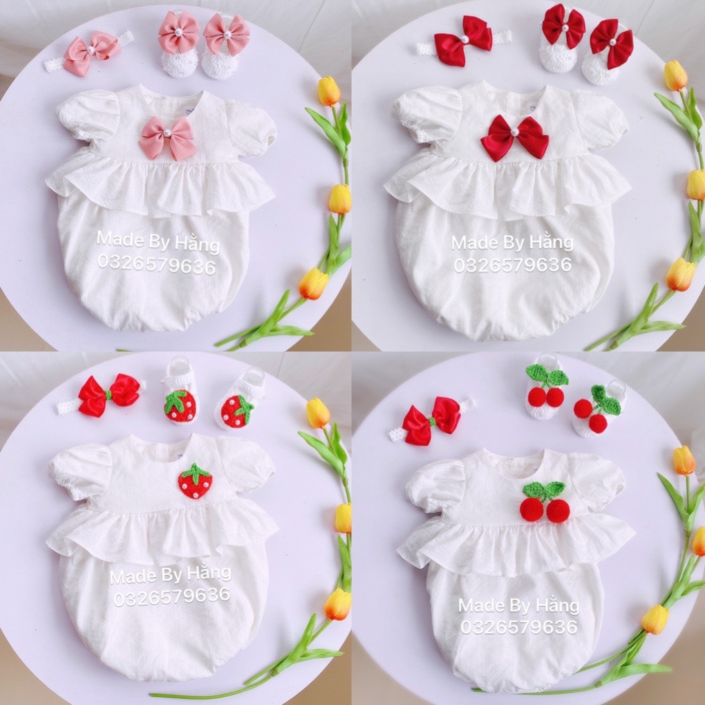 Set body đũi cho bé gái, body đầy tháng thôi nôi Made By Hằng size từ 3-13kg, Body đũi
