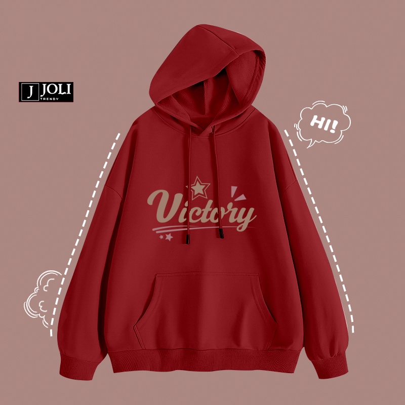 Áo Hoodie Victory Nam Nữ By JOLI Unisex Chất Nỉ Lót Bông Mũ 2 Lớp Form Rộng