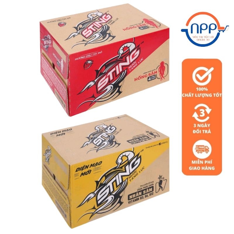 [1 thùng] Nước tăng lực sting Vàng/Dâu chai 330ml