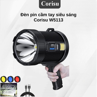 Đèn pin cầm tay siêu sáng Corisu W5113 chiếu xa 1000 mét sạc năng lượng mặt trời chống nước Đèn pin cầm tay siêu sáng