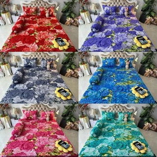 Bộ Drap thun Hàn Quốc mẫu hoa hồng 4 món