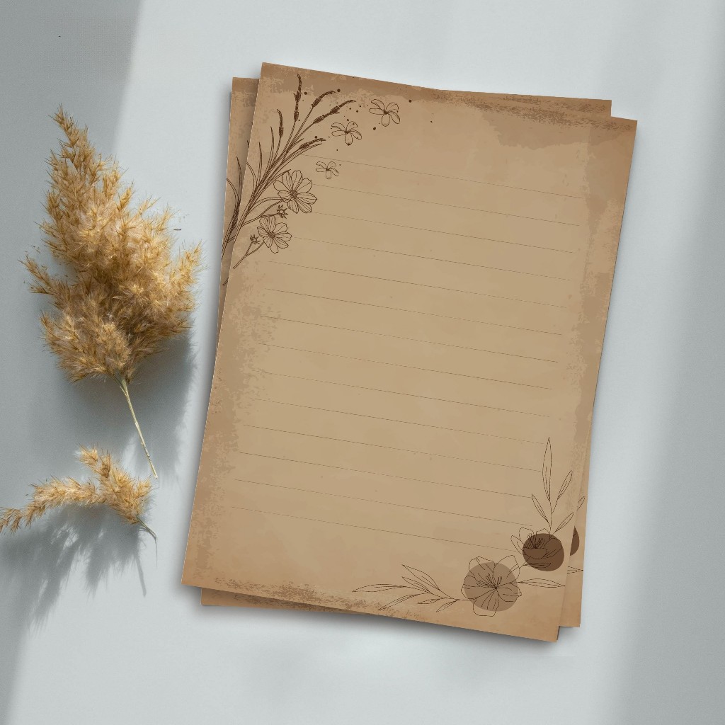 Giấy Viết Thư Tay Tập 5 Tờ Vintage Tinh Tế, Chất Mộc Từ Giấy Kraft, Họa Tiết Phù Hợp Với Mọi Chủ Đề - Bizbooks