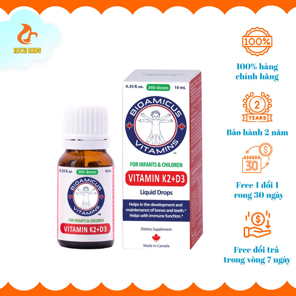 Vitamin D3K2-MK7 BioAmicus Liquid Drops dạng giọt cho trẻ sơ sinh