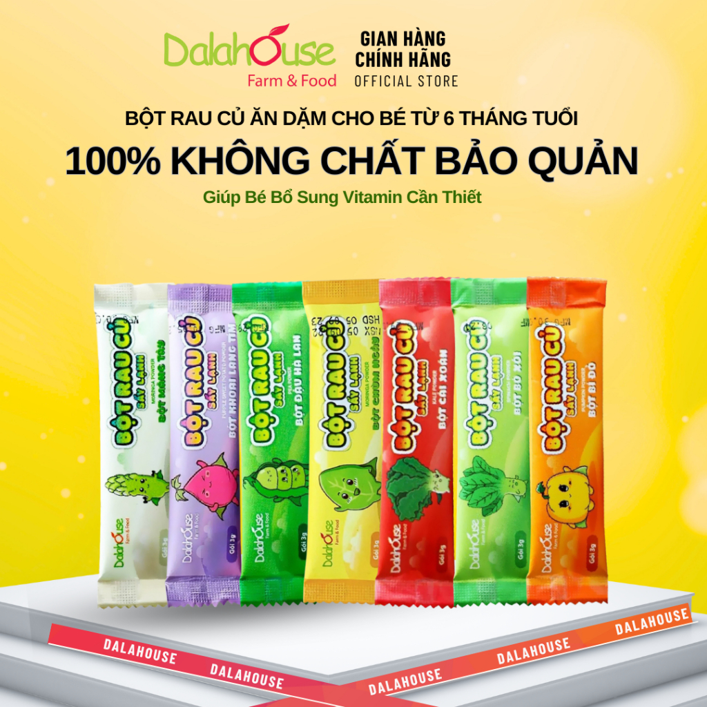 Bột Rau Củ Ăn Dặm Cho Bé Từ 6 Tháng Tuổi Dalahouse An Toàn Nguyên Chất 100% - Gói Nhỏ 3g