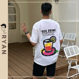 Áo thun nam FREEDRINK ngắn tay vải cotton cổ bo tròn thương hiệu RYAN form rộng phong cách Hàn Quốc - RYAN
