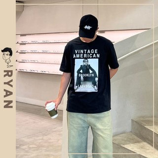 Áo thun nam Vintage ngắn tay vải cotton cổ bo tròn thương hiệu RYAN form rộng phong cách Hàn Quốc - RYAN